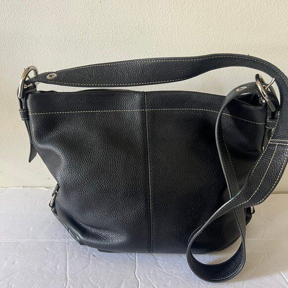 Y2K COACH F15064 DUFFLE CONVERTIBLE PEBBLED LEATHER HOBO BAG BLACK - Picture 1 of 9